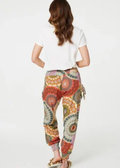 Izabel London Beige Kaleidoscope Print High Rise Harem Pants