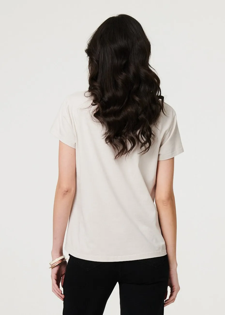 Izabel London Beige Metallic Star Detail Relaxed T Shirt