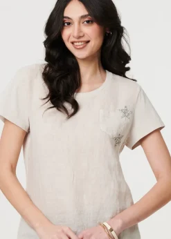 Izabel London Beige Metallic Star Detail Relaxed T Shirt