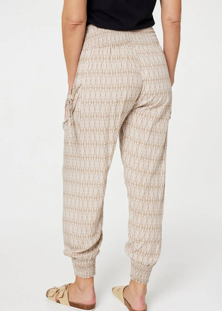 Izabel London Beige Printed Elasticated Harem Pants