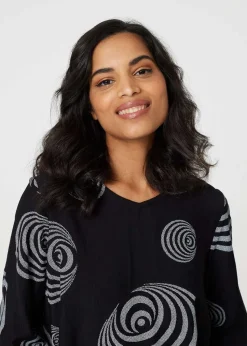 Izabel London Black Abstract Print Frill Hem Tunic Top