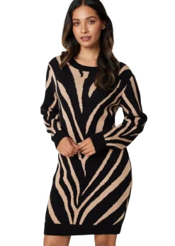 Izabel London Black Animal Print Short Knit Dress