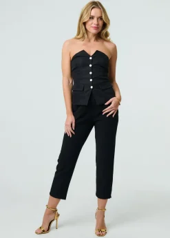 Izabel London Black Button Front Strapless Waistcoat Vest Top