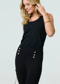 Izabel London Black Button Detail High Waist Slim Leggings