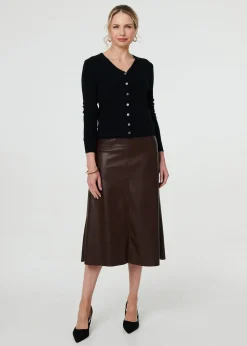 Izabel London Black Cropped Button Up Slim Knit Cardigan