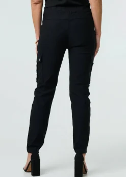 Izabel London Black Drawstring Waist Slim Cargo Trousers