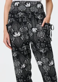 Izabel London Black Elephant Print Relaxed Harem Pants