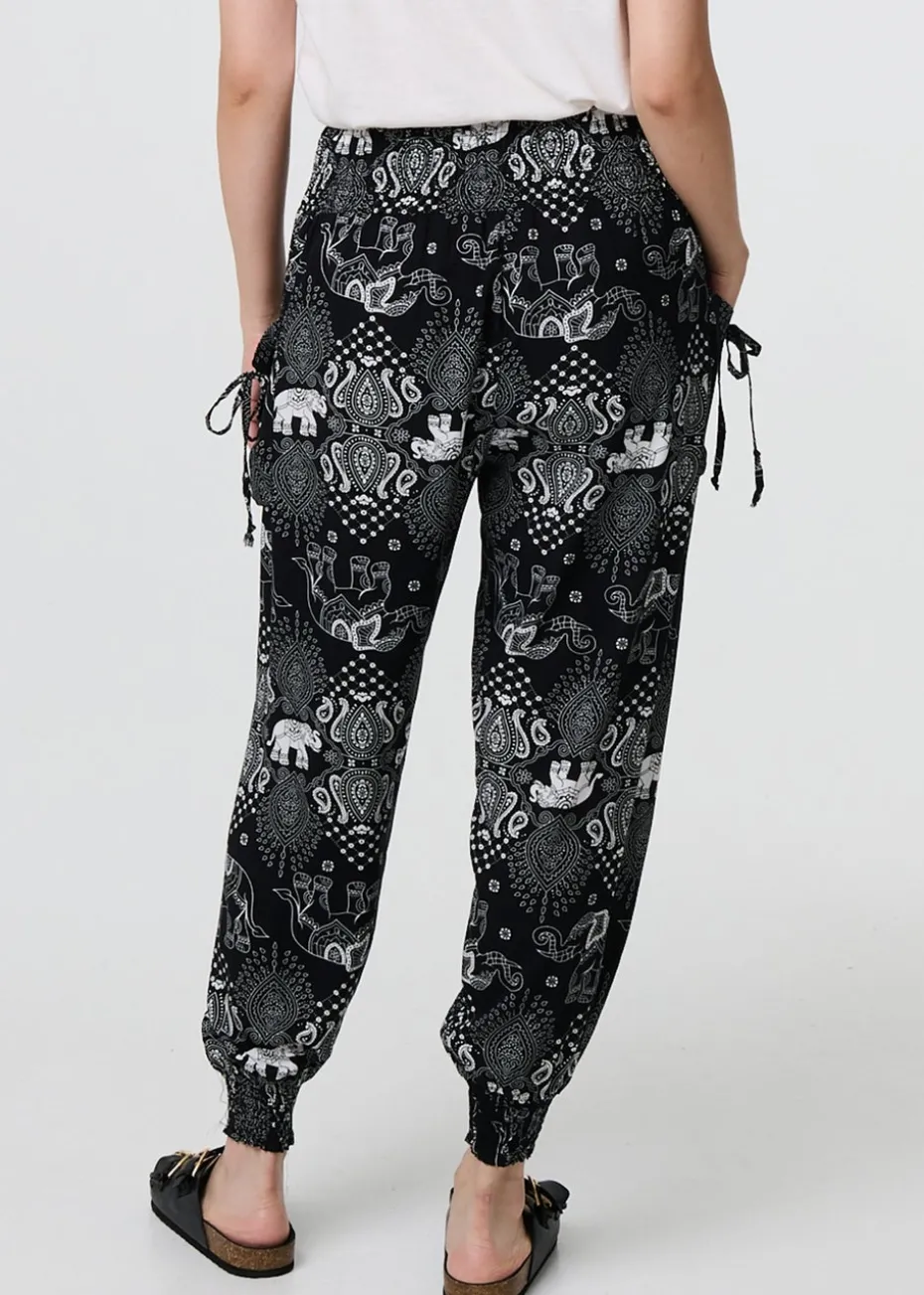 Izabel London Black Elephant Print Relaxed Harem Pants