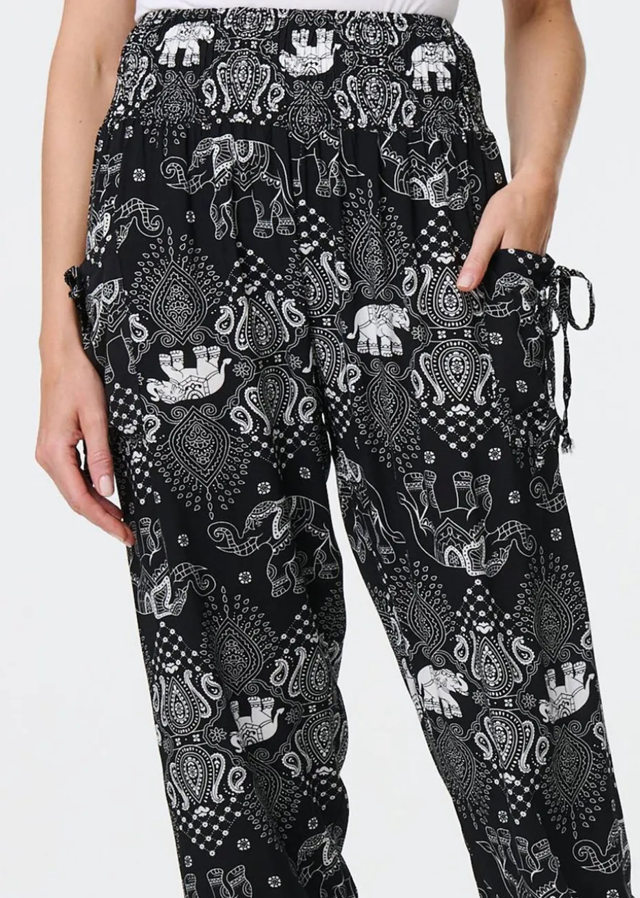 Izabel London Black Elephant Print Relaxed Harem Pants