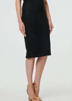 Izabel London Black Faux Suede Knee Length Pencil Skirt