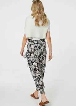 Izabel London Black Floral Print Relaxed Harem Pants