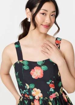 Izabel London Black Floral Sleeveless Skater Midi Dress