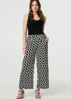 Izabel London Black Geo Print High Waist Wide Leg Trousers