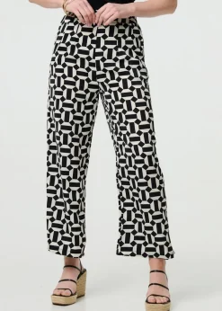 Izabel London Black Geo Print High Waist Wide Leg Trousers