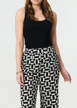 Izabel London Black Geo Print High Waist Wide Leg Trousers