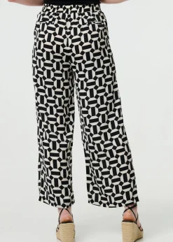 Izabel London Black Geo Print High Waist Wide Leg Trousers