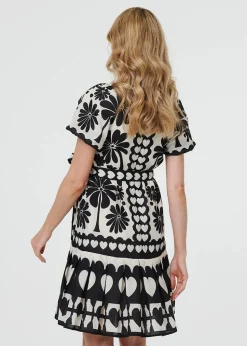 Izabel London Black Heart Print Tie Waist Short Skater Dress