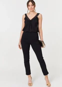 Izabel London Black High Waist Slim Leg Fitted Trousers