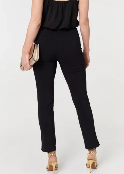 Izabel London Black High Waist Slim Leg Fitted Trousers