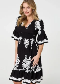 Izabel London Black Ikat Print Relaxed Short Dress