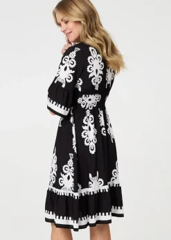 Izabel London Black Ikat Print Relaxed Short Dress