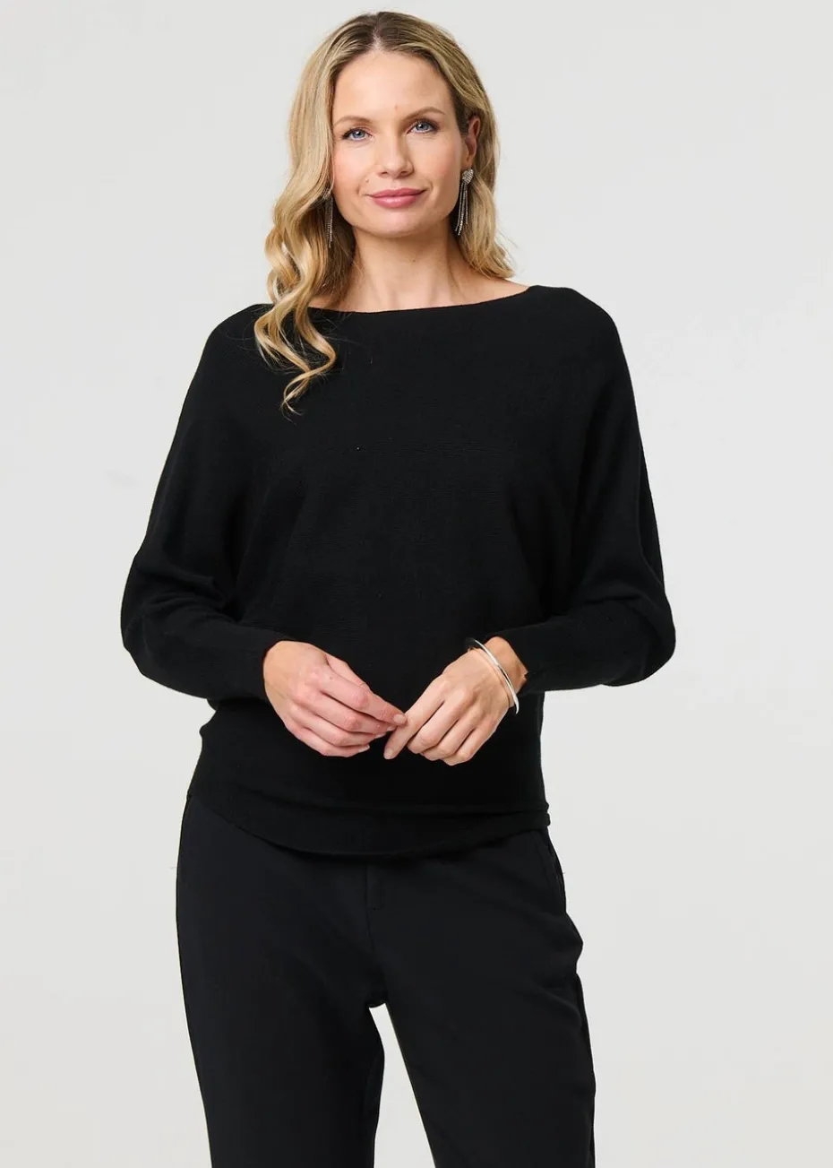 Izabel London Black Lace Trim V-Back Boat Neck Jumper Top