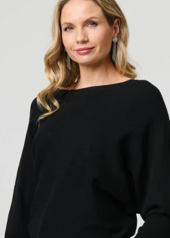 Izabel London Black Lace Trim V-Back Boat Neck Jumper Top