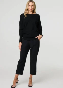 Izabel London Black Lace Trim V-Back Boat Neck Jumper Top