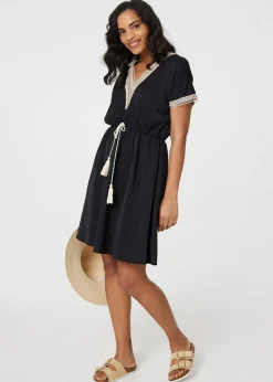 Izabel London Black Lace Tassel Waist Tie Short Dress