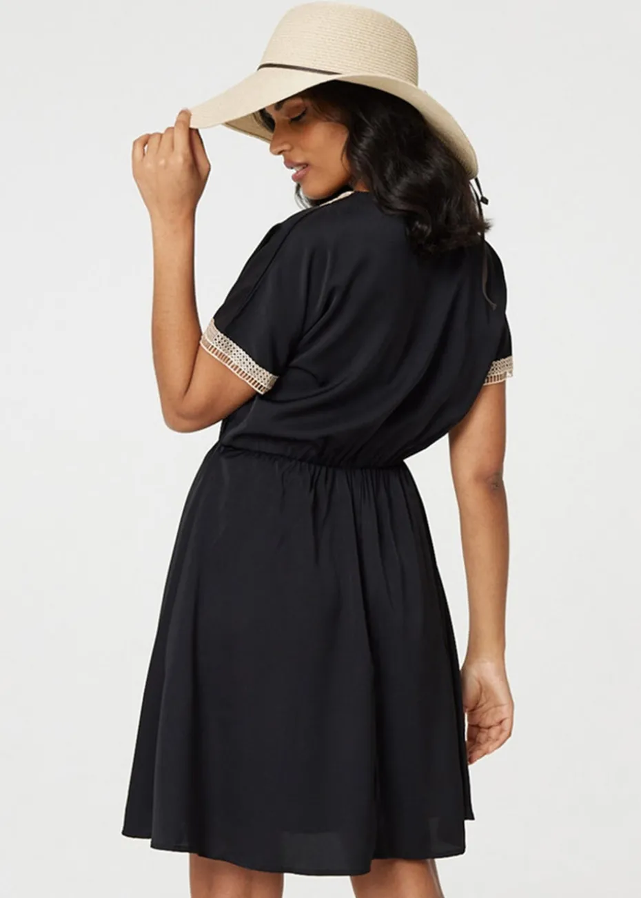 Izabel London Black Lace Tassel Waist Tie Short Dress