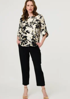 Izabel London Black Metallic Trim Leaf Print Blouse