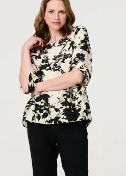 Izabel London Black Metallic Trim Leaf Print Blouse