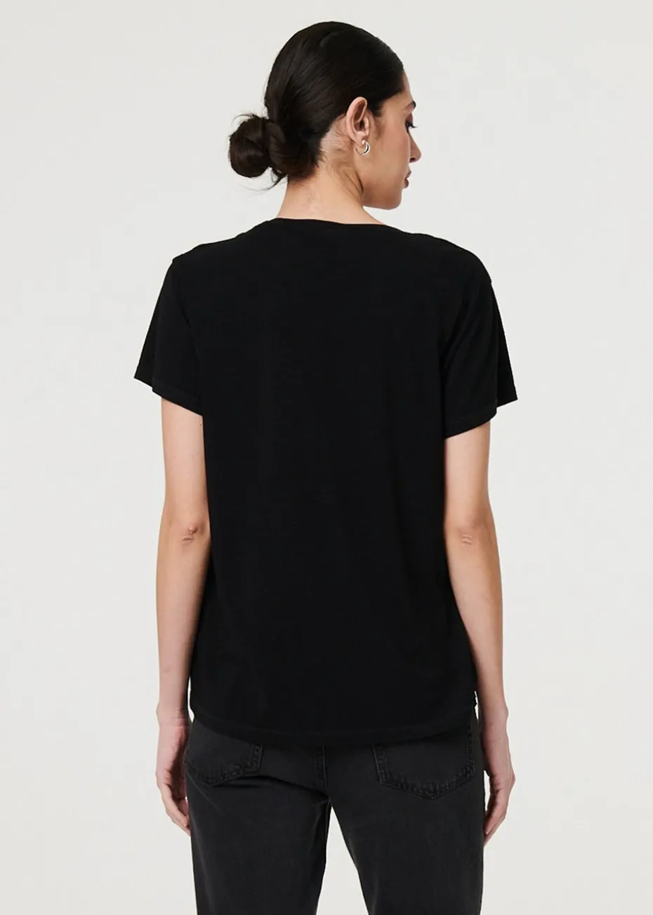 Izabel London Black Metallic Star Detail Relaxed T Shirt