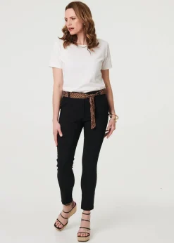 Izabel London Black Mid Rise Straight Trousers with Belt