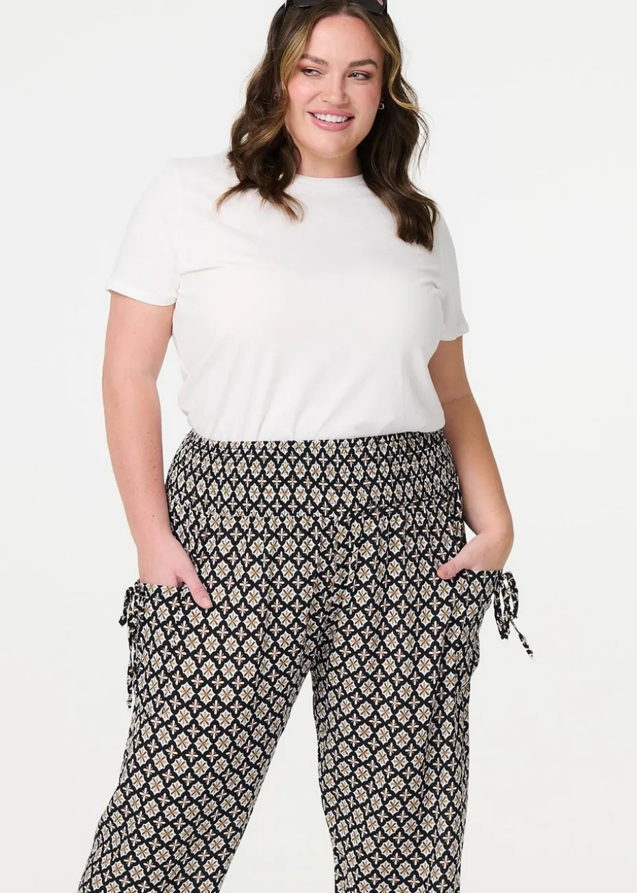 Izabel London Black Mosaic Print Shirred Harem Pants