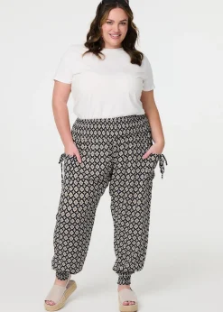 Izabel London Black Mosaic Print Shirred Harem Pants
