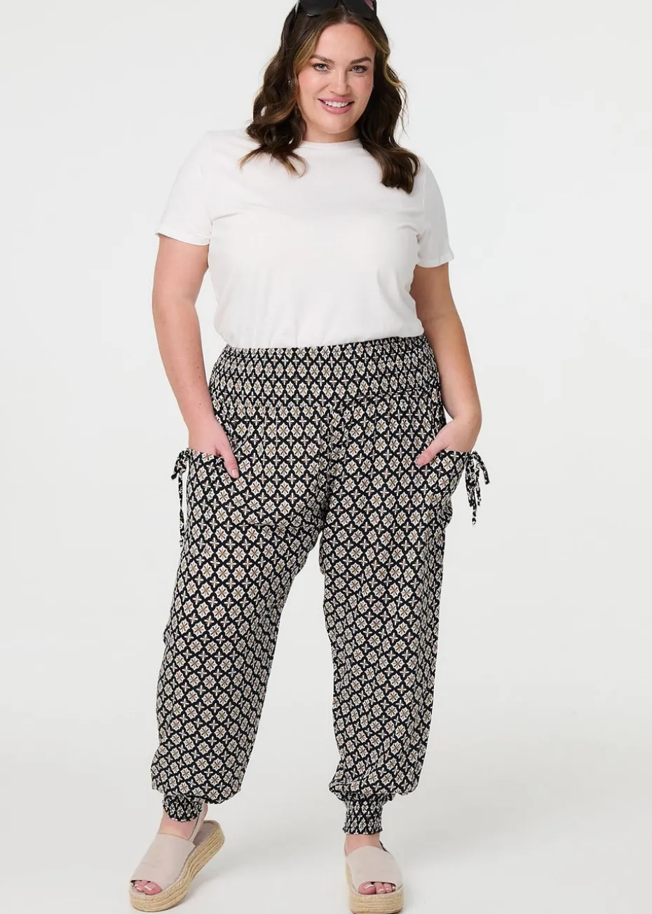 Izabel London Black Mosaic Print Shirred Harem Pants