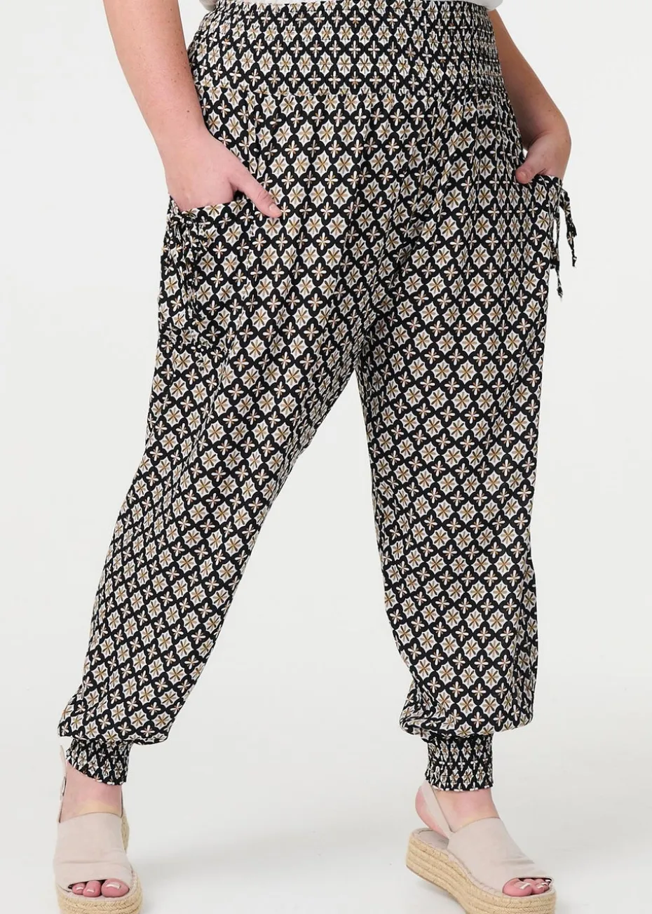 Izabel London Black Mosaic Print Shirred Harem Pants