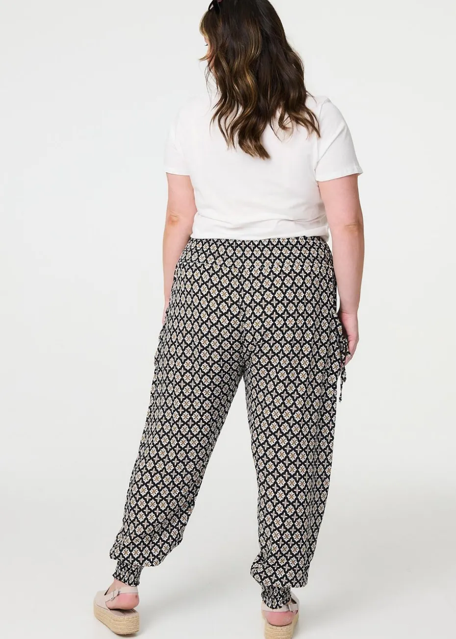 Izabel London Black Mosaic Print Shirred Harem Pants