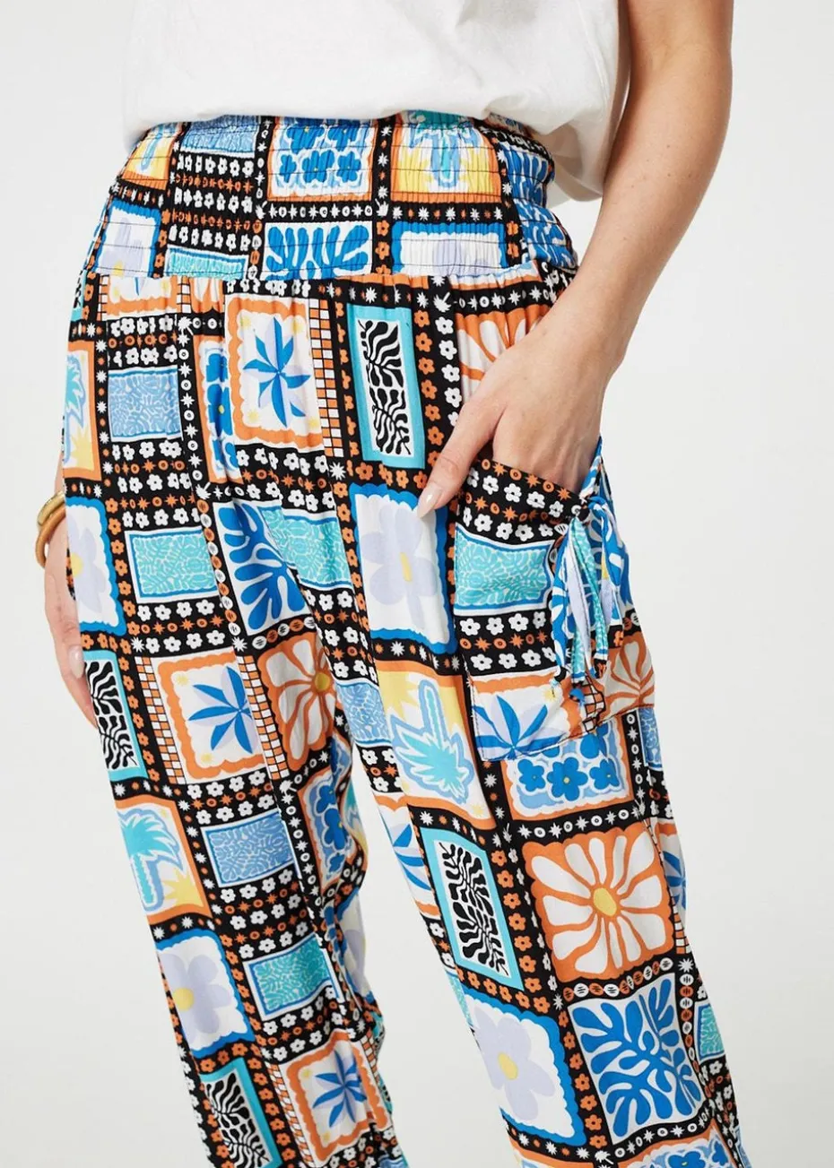 Izabel London Black Mosaic Print High Waist Harem Pants