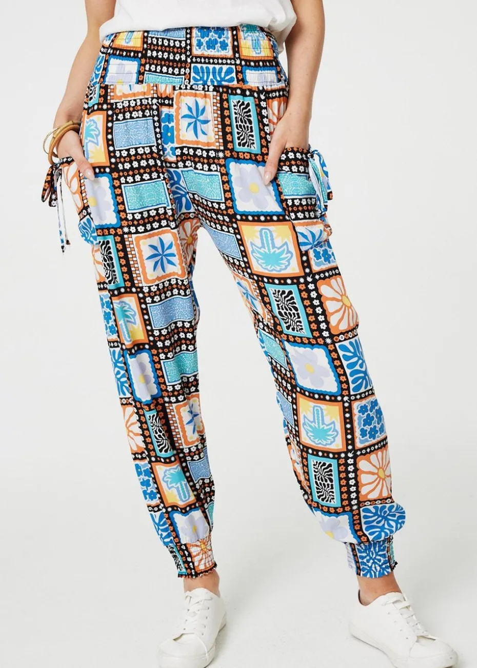 Izabel London Black Mosaic Print High Waist Harem Pants