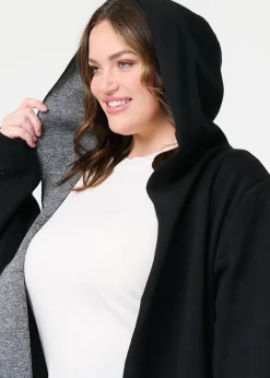 Izabel London Black Open Front Hooded Longline Cardigan