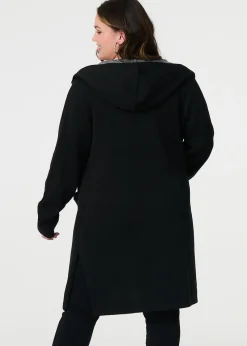 Izabel London Black Open Front Hooded Longline Cardigan