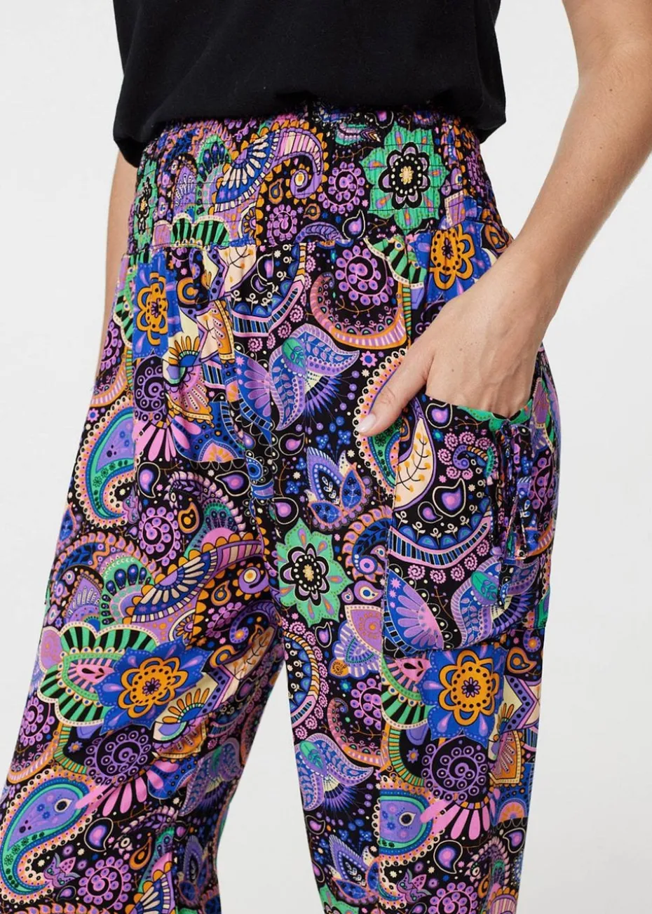 Izabel London Black Paisley Tassel Pocket Harem Pants
