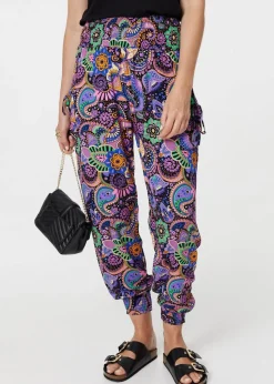 Izabel London Black Paisley Tassel Pocket Harem Pants