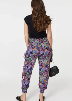 Izabel London Black Paisley Tassel Pocket Harem Pants