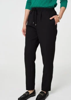 Izabel London Black Plain Drawstring Waist Slim Trousers