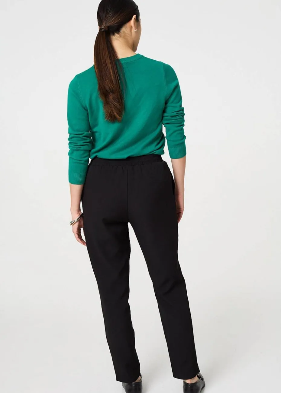 Izabel London Black Plain Drawstring Waist Slim Trousers