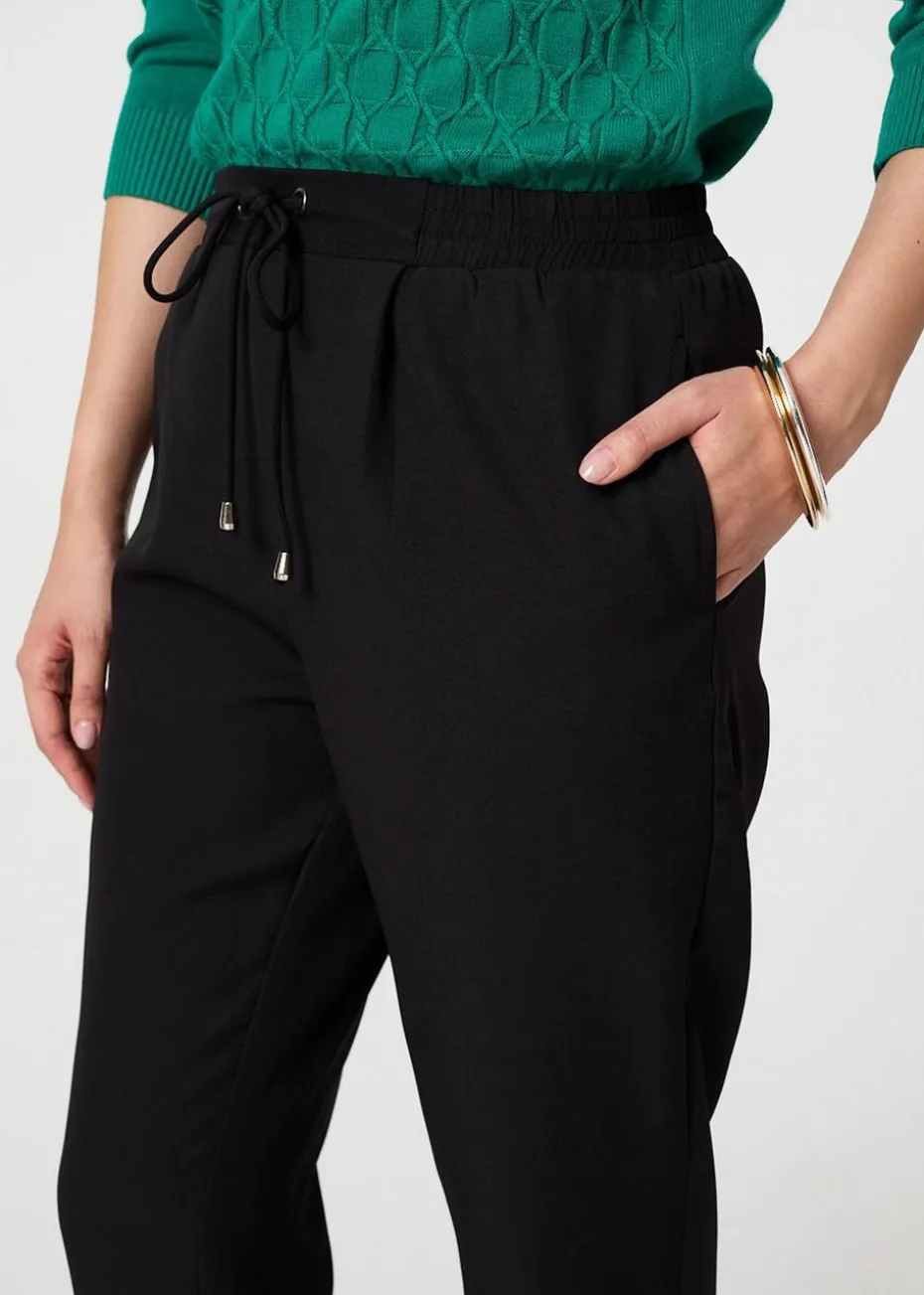 Izabel London Black Plain Drawstring Waist Slim Trousers