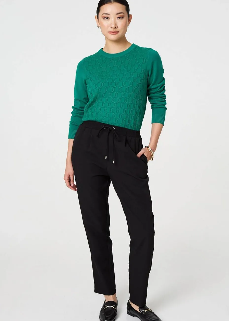 Izabel London Black Plain Drawstring Waist Slim Trousers